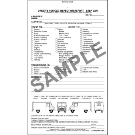 Detailed Drivers Vehicle Inspection Report, Step Van, Book Format