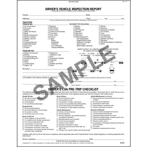 Detailed Drivers Vehicle Inspection Report, CSA Checklist, Tanker, Book Format