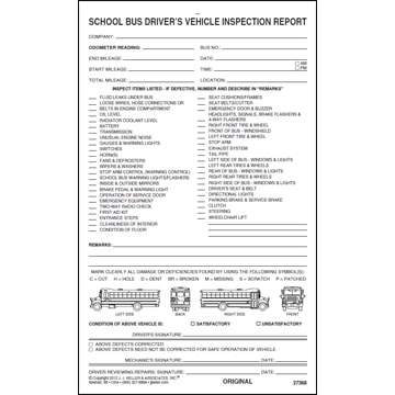 Detailed Drivers Vehicle Inspection Report, School Bus, Snap Out, Personalized