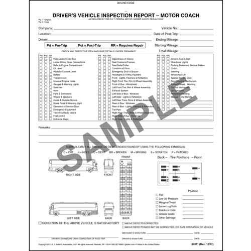 Detailed Drivers Vehicle Inspection Report, Motor Coach, Book Format, Personalized