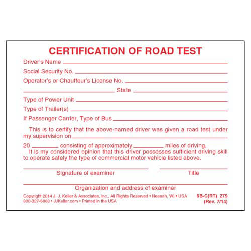 Certification of Written Examination and Road Test Pocket Cards