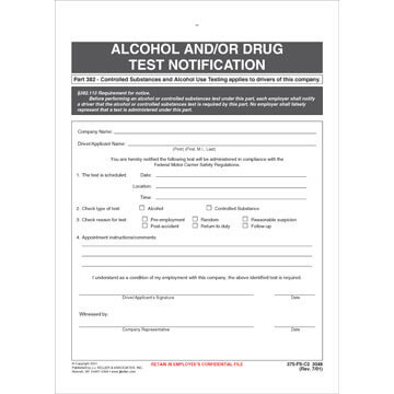 Alcohol and or Drug Test Notification, Snap-Out Format 25Pk