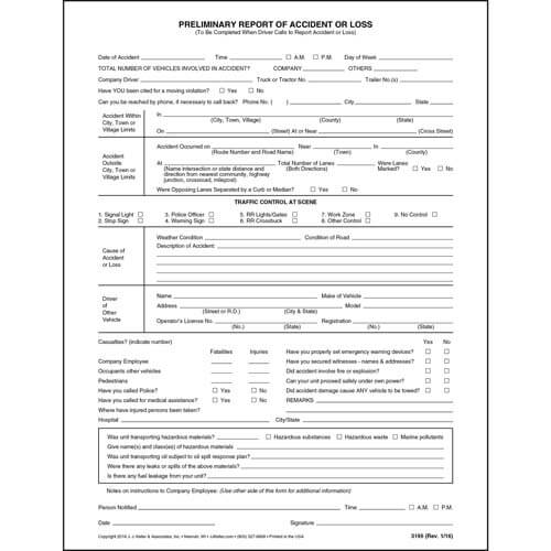 Preliminary Report of Accident or Loss