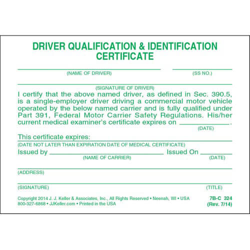 Driving Qualification & Identification Certification Cards