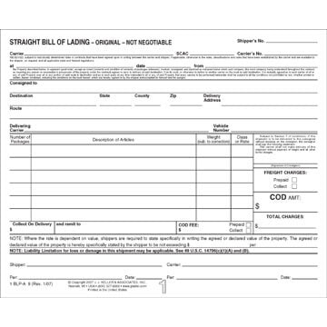 Straight Bills Of Lading, Short Form