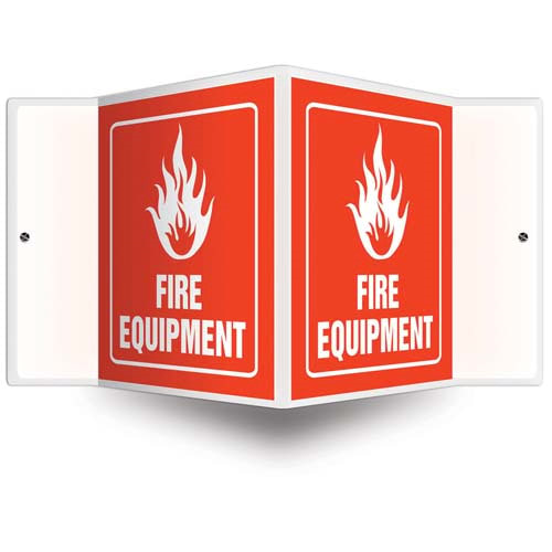 Fire Equipment Sign with Icon, Down Arrow, 3D Projection