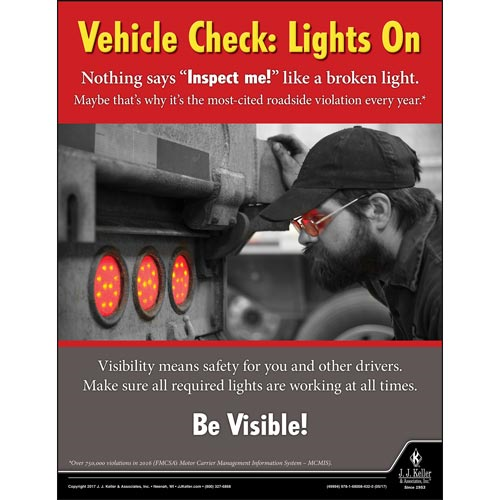 Vehicle Check, Lights On, Motor Carrier Safety Poster