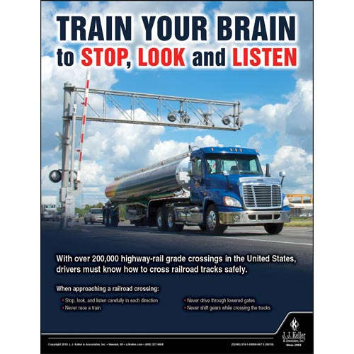 Train Your Brain to Stop, Look and Listen, Driver Awareness Safety Poster