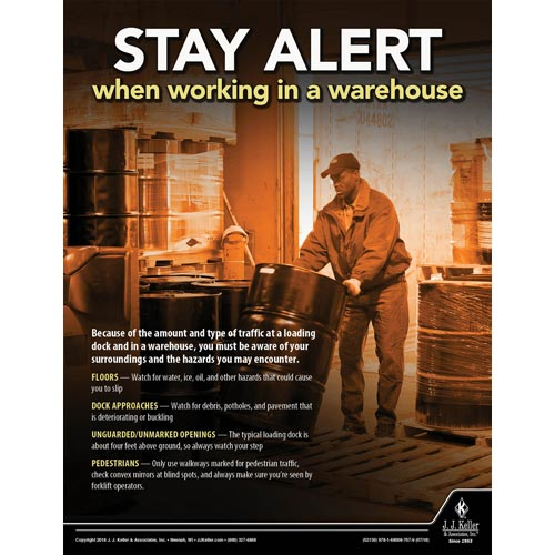 Stay Alert When Working in a Warehouse, Driver Awareness Safety Poster
