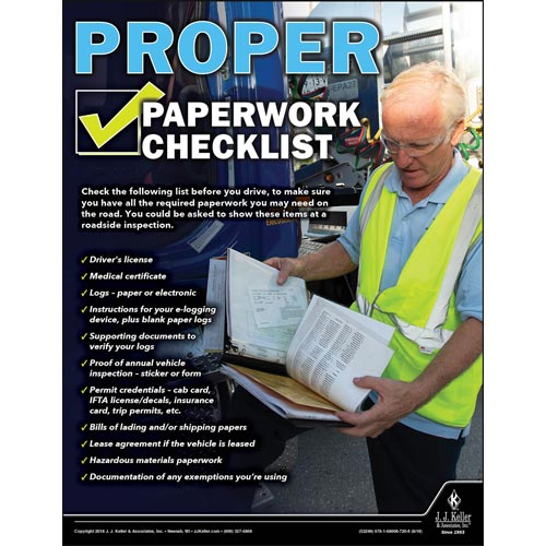 Proper Paperwork Checklist, Motor Carrier Safety Poster