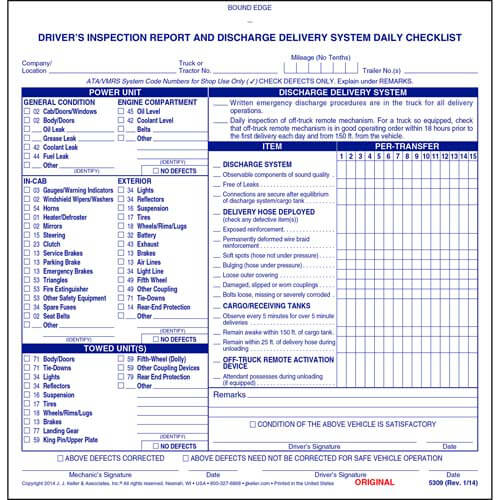 Drivers Inspection Report and Discharge Delivery System Daily Checklist