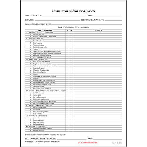 Forklift Operator Evaluation Form Maintenance Forms 5595