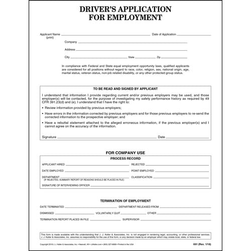 Drivers Application for Employment, ADA Compliant
