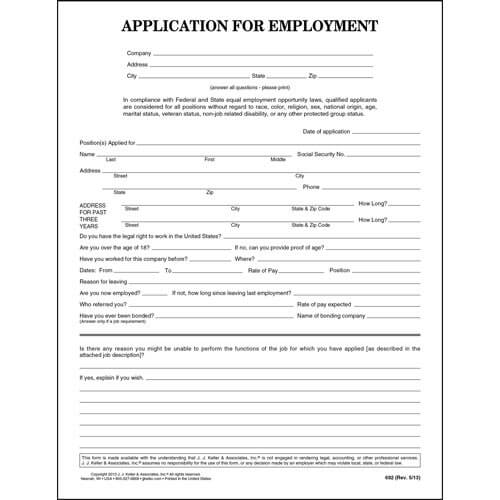 Application For Employment As A Driver