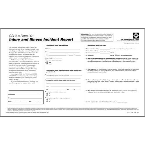 Form 301 Injury and Illness Incident Report