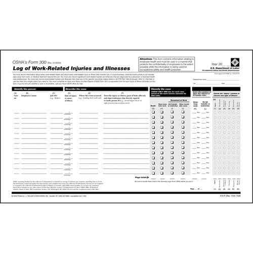 Form 300 Log of Work Related Injuries and Illnesses