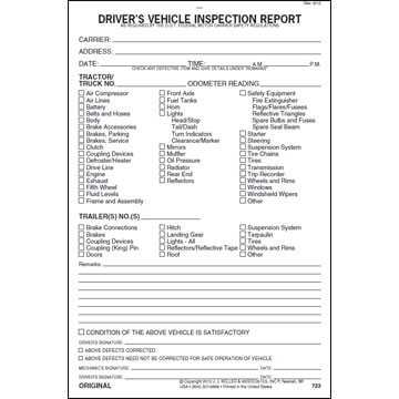 Detailed Driver's Vehicle Inspection Report, 3-Ply, Carbon