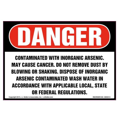 Danger, Contaminated With Inorganic Arsenic Label