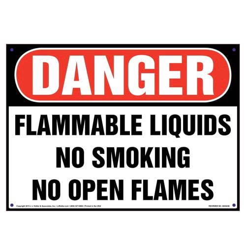 Danger, Flammable Liquids, No Smoking or Open Flames Sign