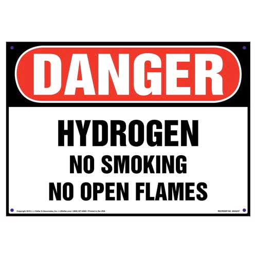 Danger, Hydrogen, No Smoking or Open Flames Sign