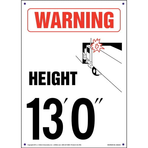 Warning, Vehicle Height 13' 0" Decal