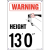 Warning, Vehicle Height 13' 0" Decal