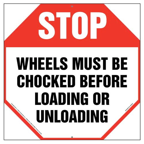 Stop, Wheels Must Be Chocked Before Loading or Unloading Sign