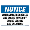 Notice, Wheels Must Be Chocked, Engine Off During Loading or Unloading Sign