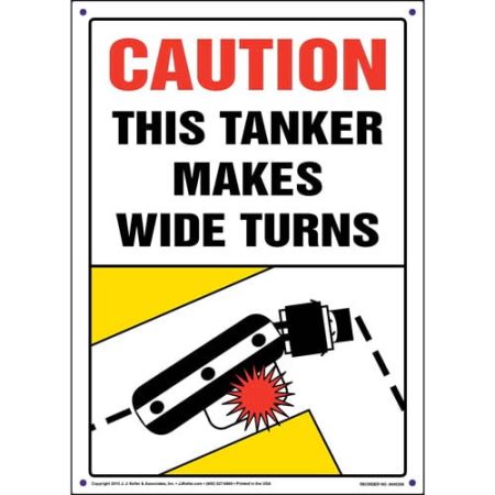 Caution, Tanker Makes Wide Turns Decal, Vertical