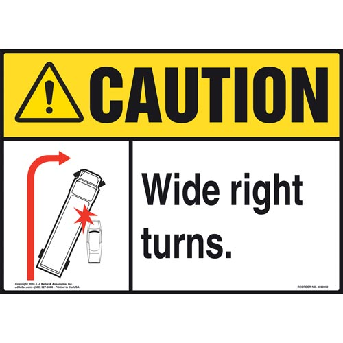 Caution, Wide Right Turns Sign Decal