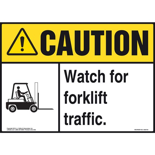 Caution Watch for Forklift Traffic Sign with Icon, ANSI
