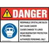 Danger, Respirable Crystalline Silica Sign with Facepiece Respirator Icon