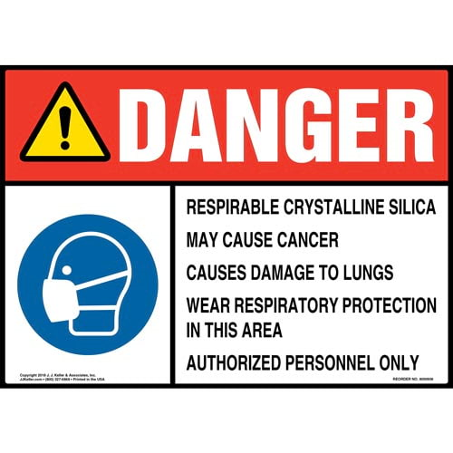 Danger, Respirable Crystalline Silica Sign w/ Respirator Icon