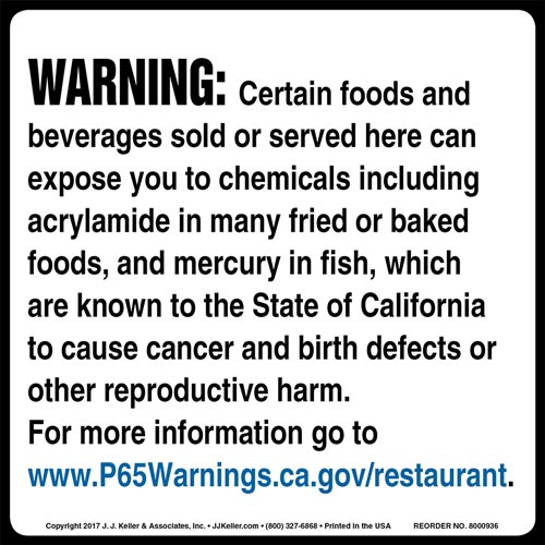 California Prop 65, Restaurants Warning Label