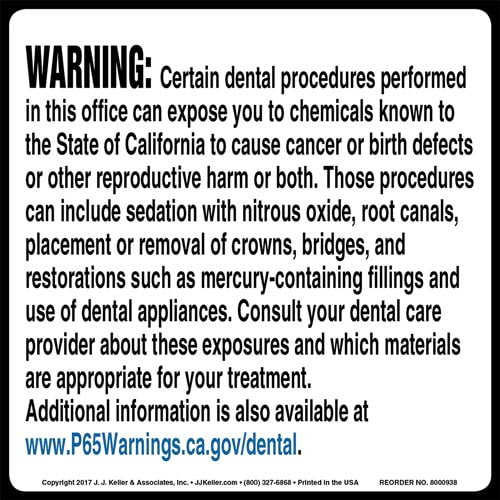 California Prop 65, Dental Procedure Warning Label