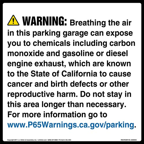 California Prop 65, Parking Facility Warning Sign