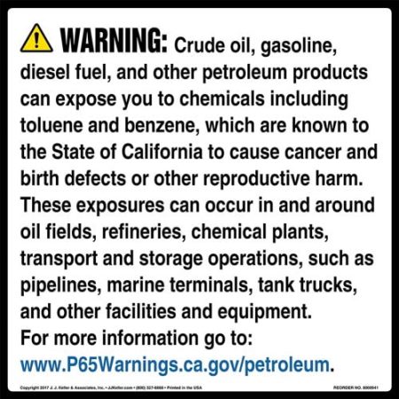 California Prop 65, Petroleum Products Warning Sign