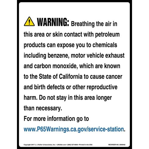 California Prop 65, Service Stations Warning Sign