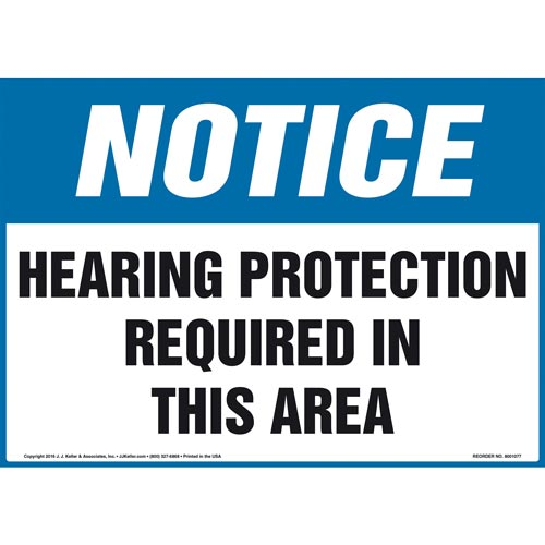 Notice, Hearing Protection Required In This Area Sign