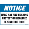 Notice, Hard Hat and Hearing Protection Required Beyond This Point Sign