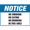 Notice, No Smoking, Eating or Drinking In This Area Sign