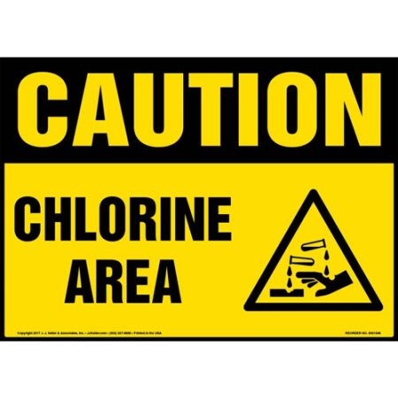 Caution, Chlorine Area Sign with GHS Corrosion Icon