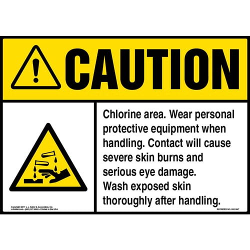 Caution, Chlorine Area Sign with GHS Corrosion Icon, ANSI