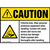 Caution, Chlorine Area Sign with GHS Corrosion Icon, ANSI