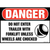 Danger, Do Not Enter Trailer With Forklift Unless Wheels Are Chocked Sign