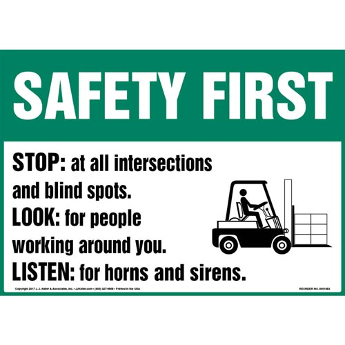 Safety First, Stop Look & Listen Sign with Icon