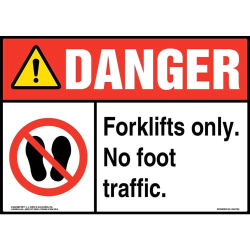 Danger, Forklifts Only, No Foot Traffic Sign with Icon
