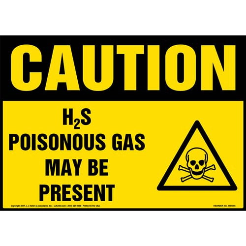 Caution, H2S Poisonous Gas May Be Present Sign with Icon