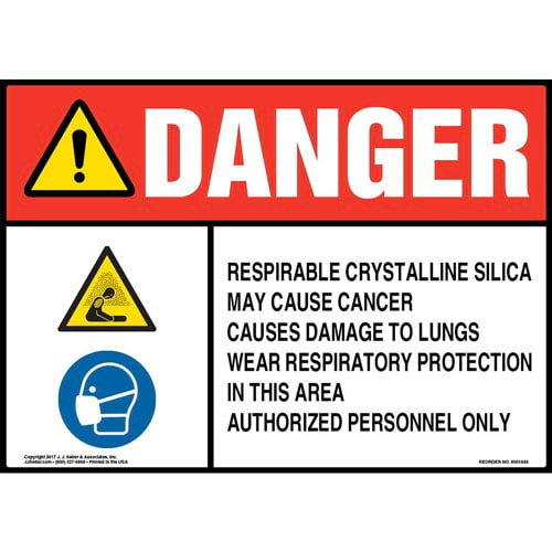 Danger, Respirable Crystalline Silica Sign with Hazard & Respirator Icons