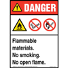 Danger, Flammable Materials, No Smoking, No Open Flame Sign with Icons